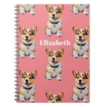 Caderno Corgi Rosa Personalizável com Texto Branco