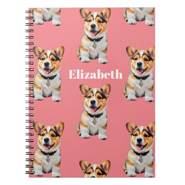 Espiral Caderno Corgi Rosa Personalizável com Texto Branco (Frente)