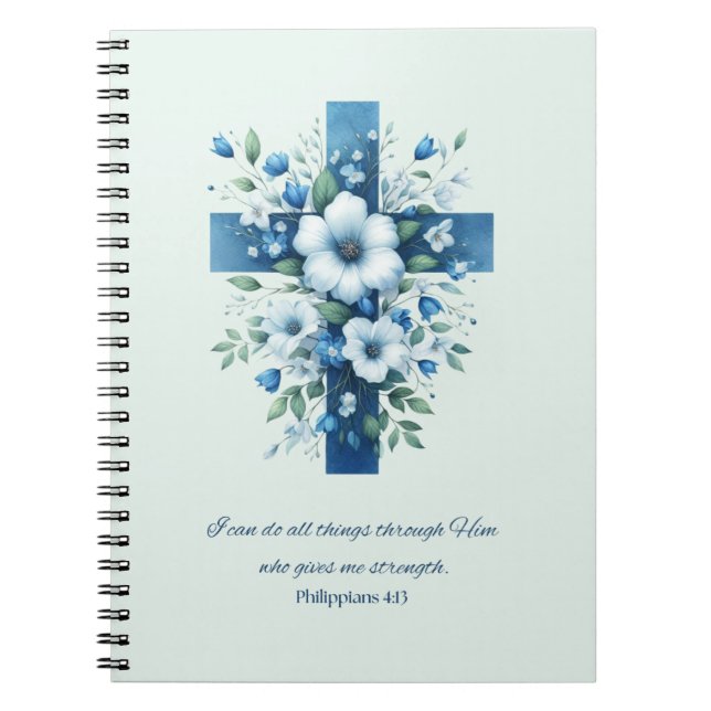 Espiral Caderno Cruz com Flores Filipenses 4:13 (Frente)