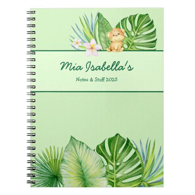 Espiral Caderno Cute Tropical Leopard - Personalizável (Frente)