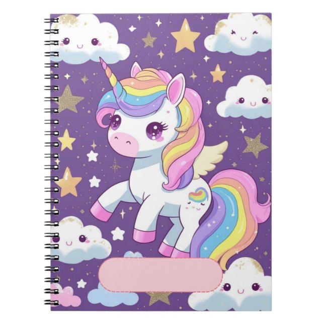Espiral Caderno Cute Unicorn – Nome Editável (Frente)