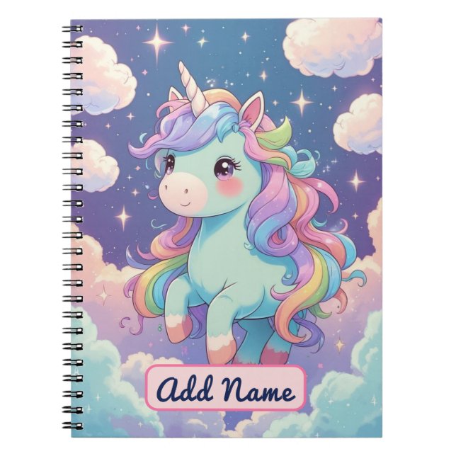 Espiral Caderno Cute Unicorn – Nome Editável (Frente)