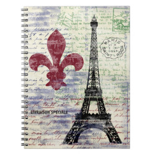 Espiral Caderno da arte do vintage da torre Eiffel