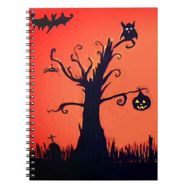 Espiral Caderno da Árvore de Halloween (Frente)