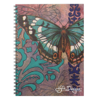 Espiral Caderno da borboleta da arte de matéria têxtil