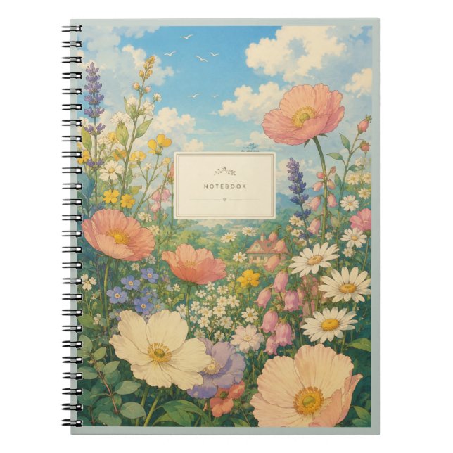 Espiral Caderno da Casa de Campo de Flores Silvestres (Frente)