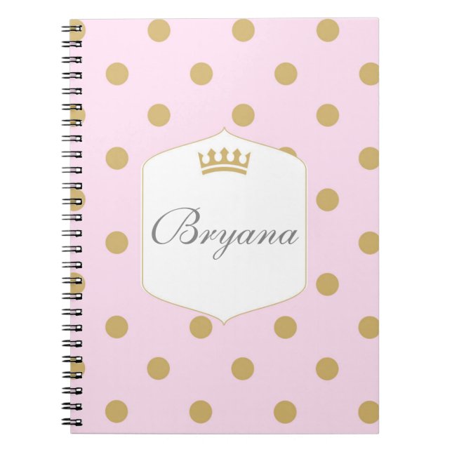 Espiral Caderno da Princesa Coroa Real com Pontos Rosa e D (Frente)