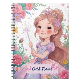 Espiral Caderno da Princesa Fofa com Vestido Roxo – Nome E