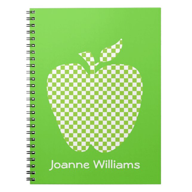 Espiral Caderno da Professora com Maçã Verde Xadrez (Frente)