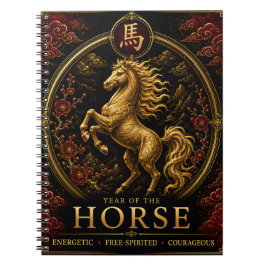 Espiral Caderno de Ano do Cavalo Luxuoso do Zodíaco Chinês
