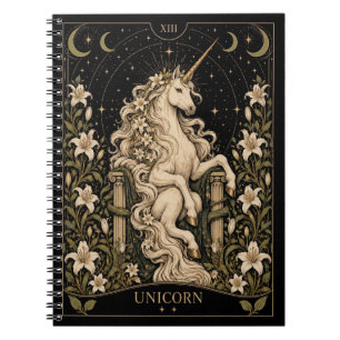 Espiral Caderno de Arte do Tarot Estrelado do Unicórnio