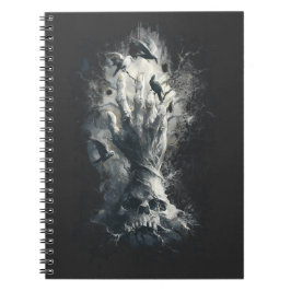 Espiral Caderno de Arte Sombrio de Caveira e Corvos Gótico