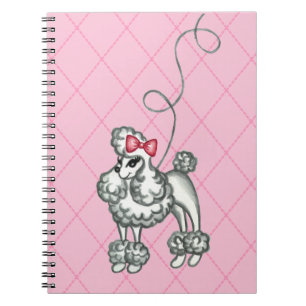 Espiral Caderno de aula de poodle rosa francês retrô