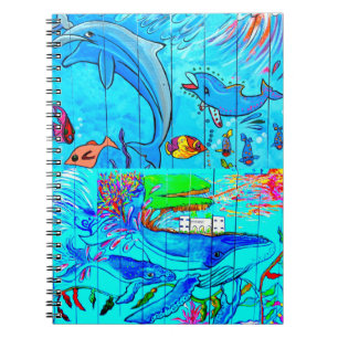 Espiral caderno de baleias e golfinhos