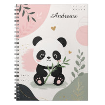 Caderno de Bambu Pink Sage com Nome de Panda Fofo