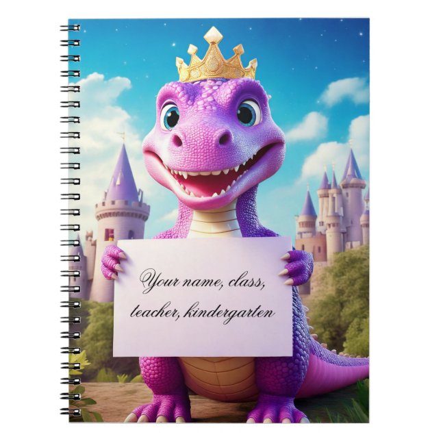 Espiral Caderno de bebé - Coloque seu nome - Dinossauro ro (Frente)