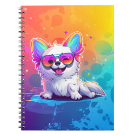 Espiral Caderno de Cachorro Branco Usando Óculos de Sol