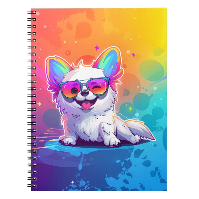 Espiral Caderno de Cachorro Branco Usando Óculos de Sol (Frente)