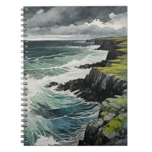 Espiral Caderno de capa verde selvagem com ondas quebrando