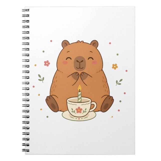 Espiral Caderno de Chá com Vela de Aniversário de Capivara (Frente)