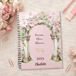 Espiral Caderno de citações inspiradoras com flores cor-de