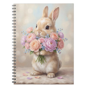 Espiral Caderno de Coelhinho em Aquarela Vintage com Buquê