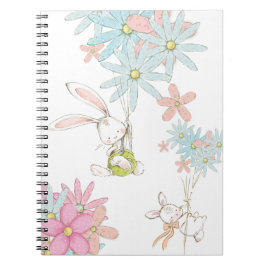 Espiral Caderno de coelhinhos fofos com flores