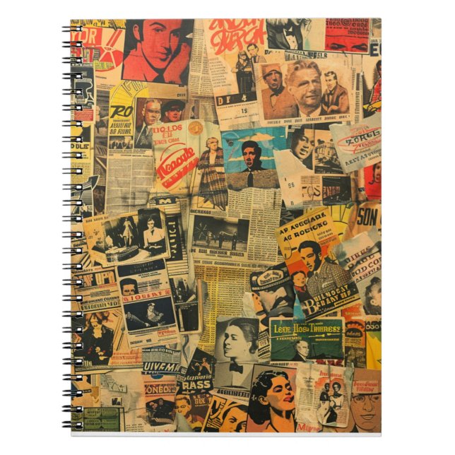 Espiral Caderno de Colagem de Jornal Antigo (Frente)