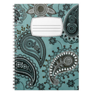 Espiral Caderno de composição paisley azul-teal escuro