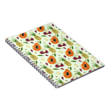 Caderno de Creme com Padrão de Frutas Tropicais Ha