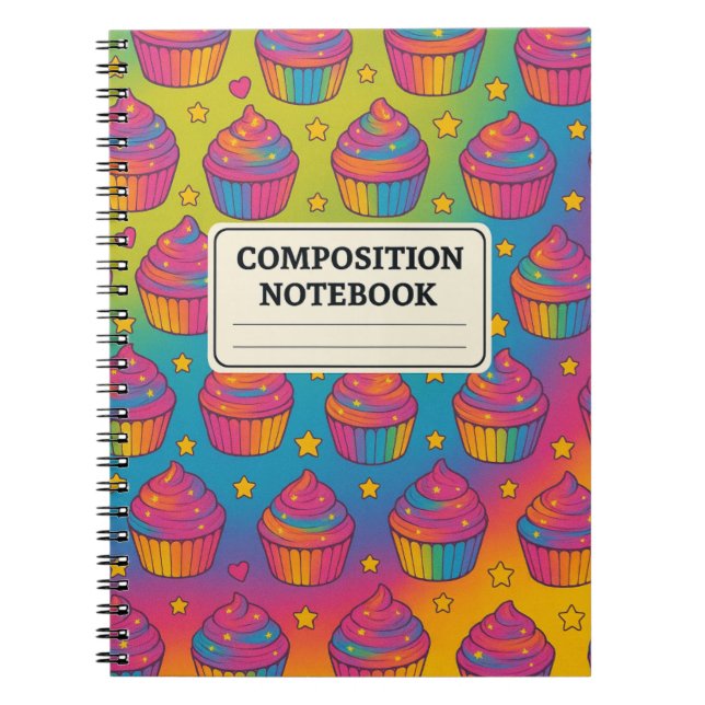 Espiral Caderno de Cupcake Arco-Íris (Frente)