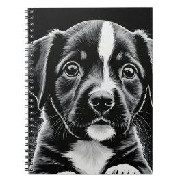 Espiral Caderno de Design Cachorrinho Fofo - Preto e Branc