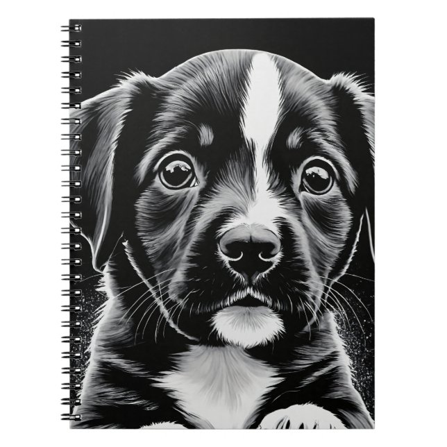 Espiral Caderno de Design Cachorrinho Fofo - Preto e Branc (Frente)