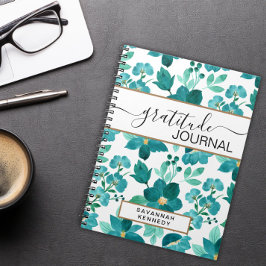 Espiral Caderno de diário de gratidão de flor azul