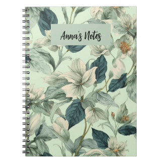 Espiral Caderno de Escrita com Padrão de Flor Botânica