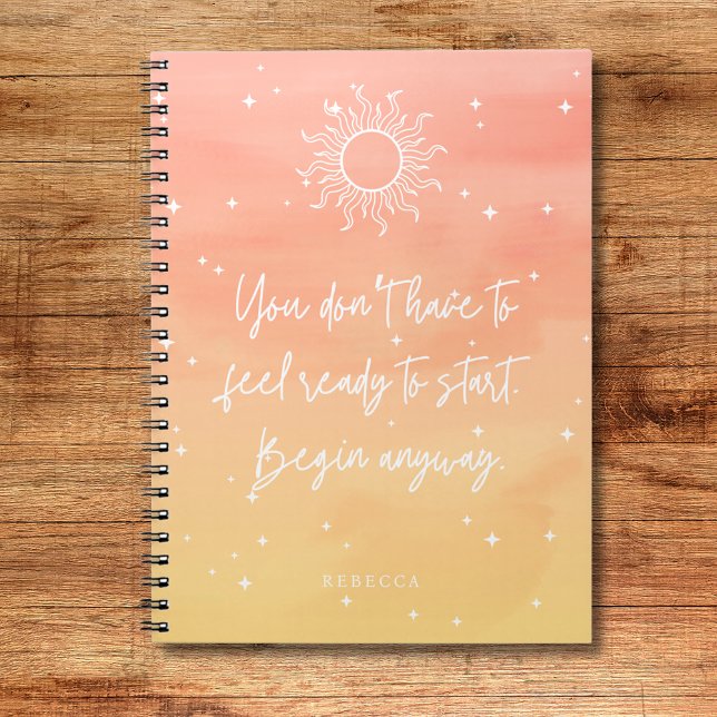 Espiral Caderno de escrita do Sol Místico da Citação Inspi (Inspirational Quote Mystic Sun Writing Notebook)