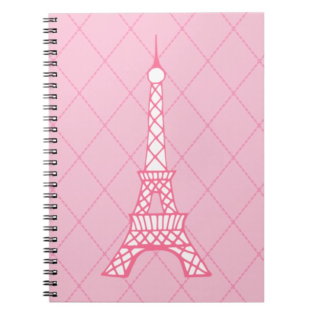 Espiral Caderno de Estudante da Torre Eiffel Rosa de Paris (Frente)