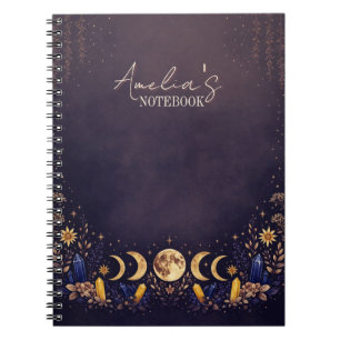 Espiral Caderno de Fase Lunar Celestial Azul Naval e Doura