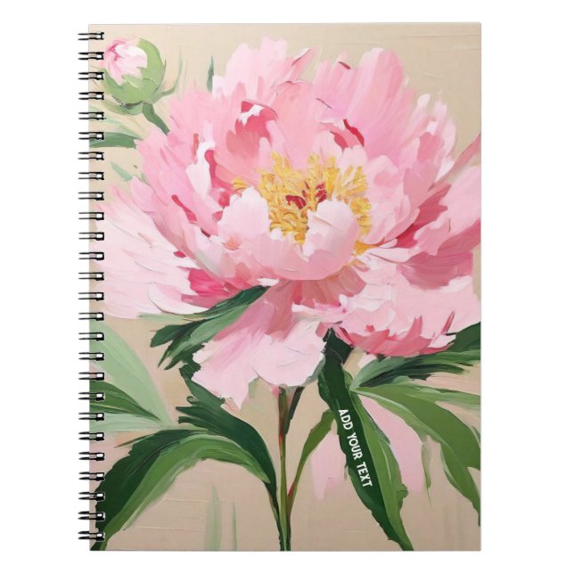 Espiral Caderno de Flor de Peônia Rosa Personalizado (Frente)