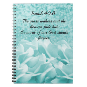 Espiral Caderno de Flores Aqua com Versículo das Escritura