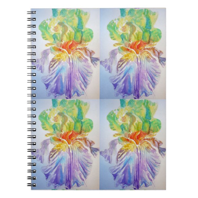Espiral Caderno de Flores com Padrão de Íris Amarela Roxa (Frente)