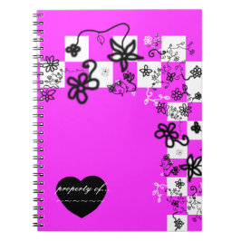 Espiral Caderno de Flores de Grafite e Xadrez