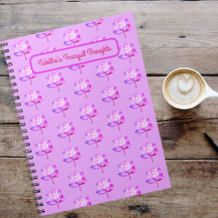 Espiral Caderno de Flores de Lótus com Fundo Lavanda