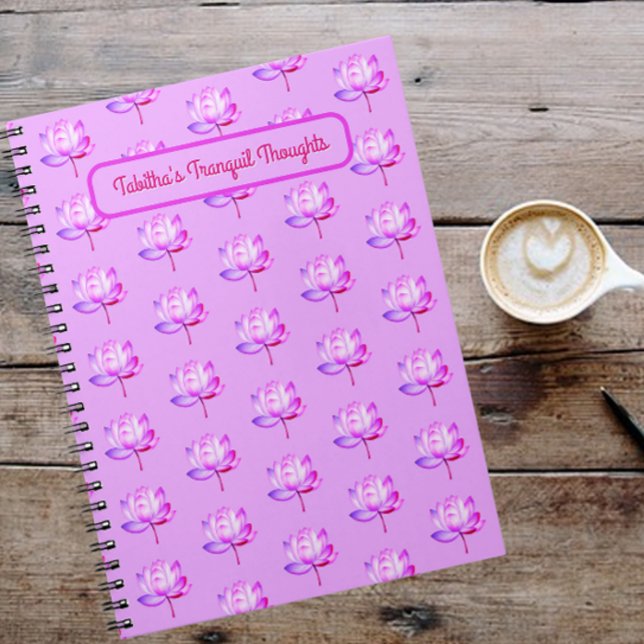 Espiral Caderno de Flores de Lótus com Fundo Lavanda (Criador carregado)