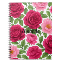 Caderno de Flores de Rosa com Nome Personalizado