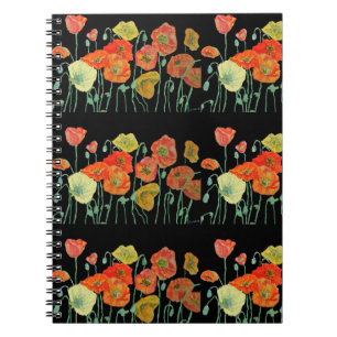 Espiral Caderno de Flores Papoulas Florais Laranja