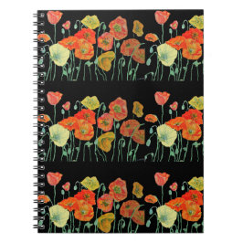 Espiral Caderno de Flores Papoulas Laranja Florais