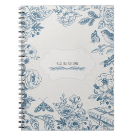 Espiral Caderno de Flores Vintage Linha Azul PERSONALIZADO