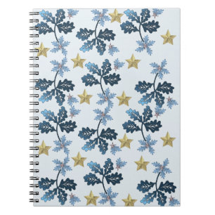 Espiral Caderno de Folhas Azuis e Estrela Dourada.