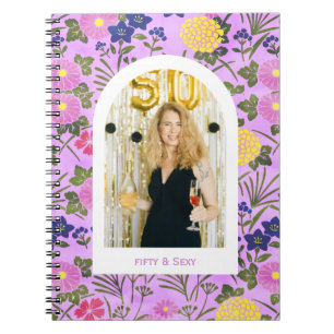 Espiral Caderno de fotos de aniversário de 50 anos floral 
